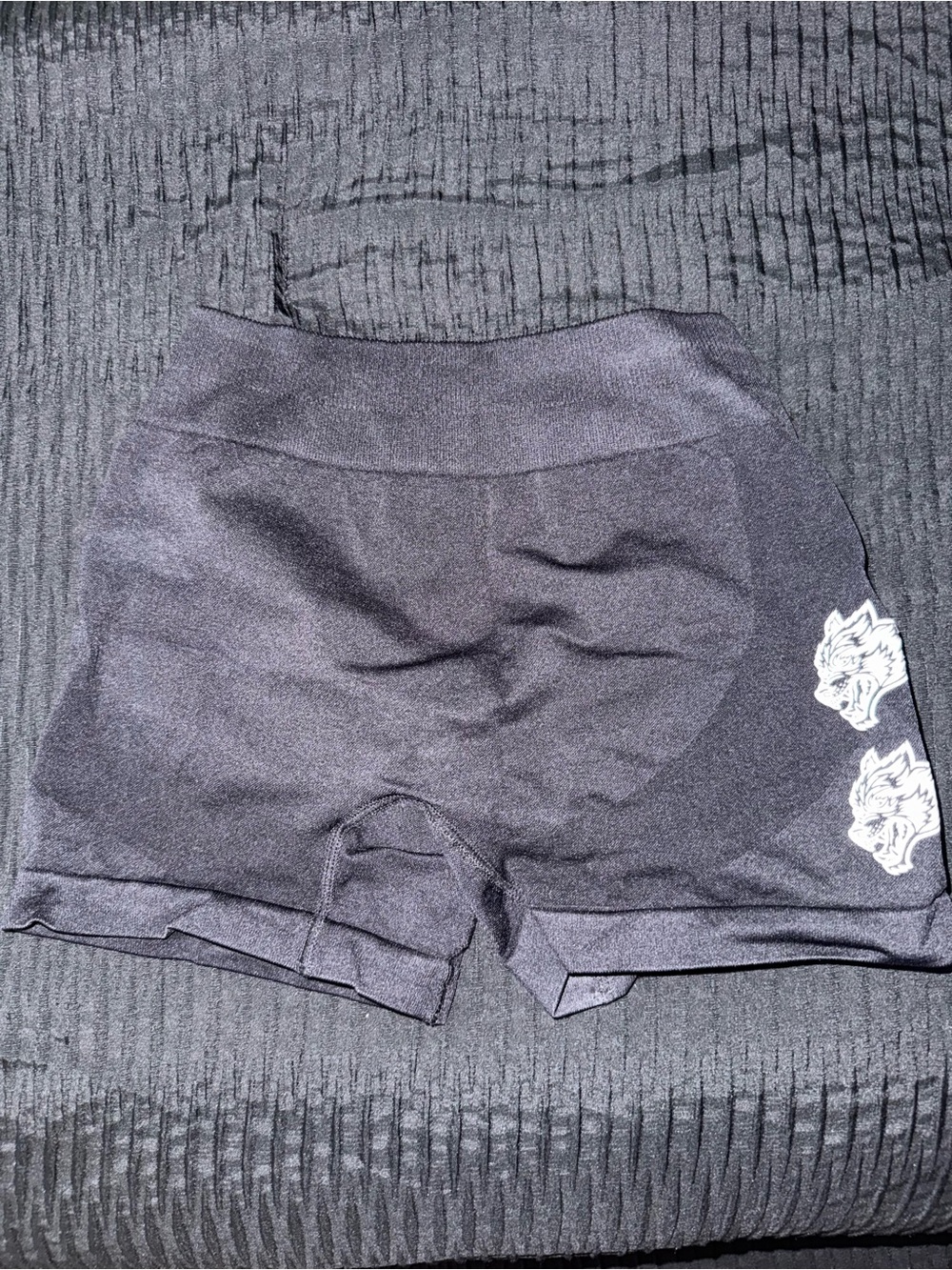Darc Sport Black High-Waist Athletic Shorts with Wolf Motif